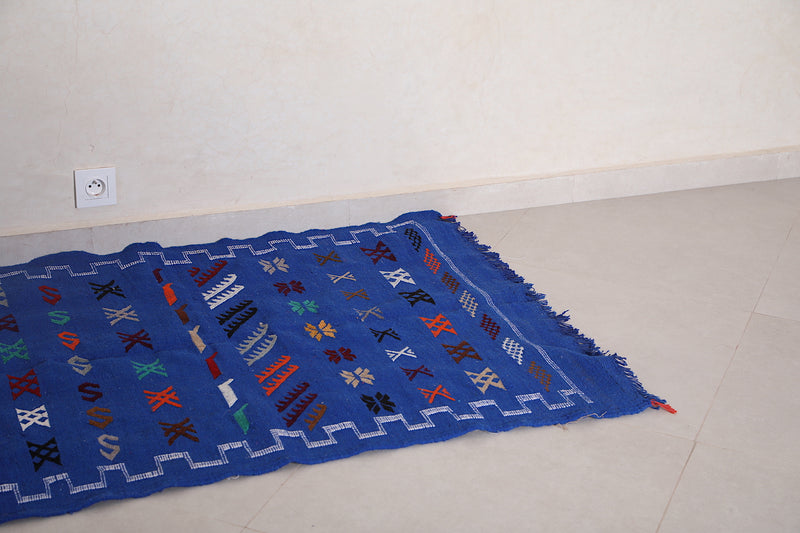 Moroccan berber blue handwoven kilim rug 3.1 FT X 4.7 FT