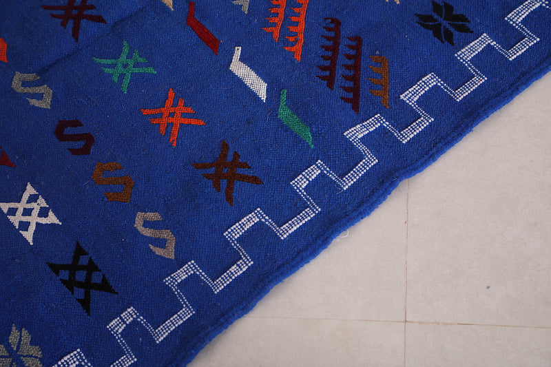 Moroccan berber blue handwoven kilim rug 3.1 FT X 4.7 FT