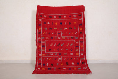 Handwoven Moroccan rug red kilim 3.2 FT X 4.7 FT