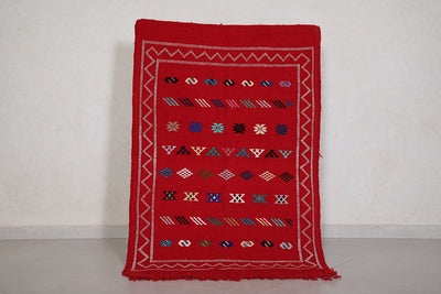 Red Handwoven Moroccan rug kilim 3.1 FT X 4.6 FT