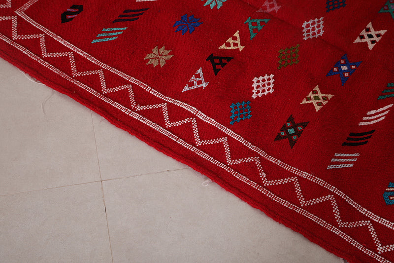 Red Handwoven Moroccan rug kilim 3.1 FT X 4.6 FT