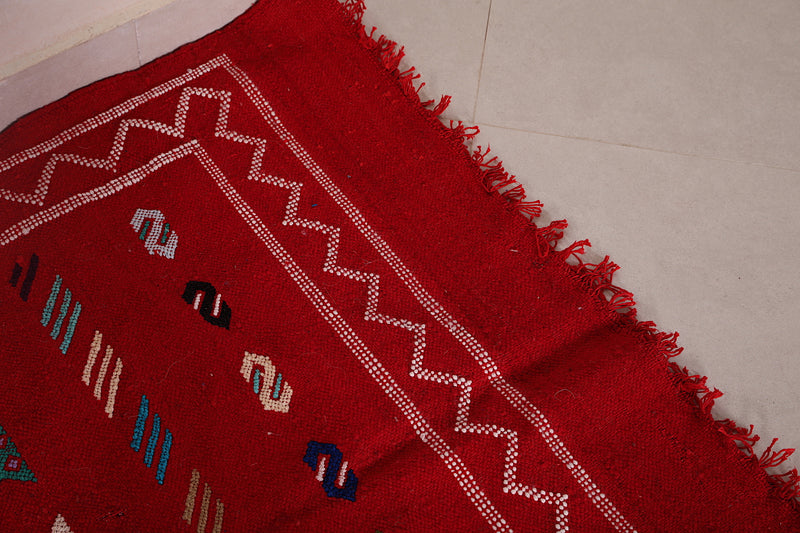 Red Handwoven Moroccan rug kilim 3.1 FT X 4.6 FT