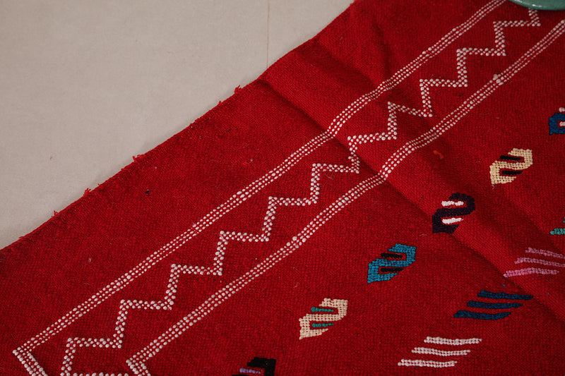 Red Handwoven Moroccan rug kilim 3.1 FT X 4.6 FT