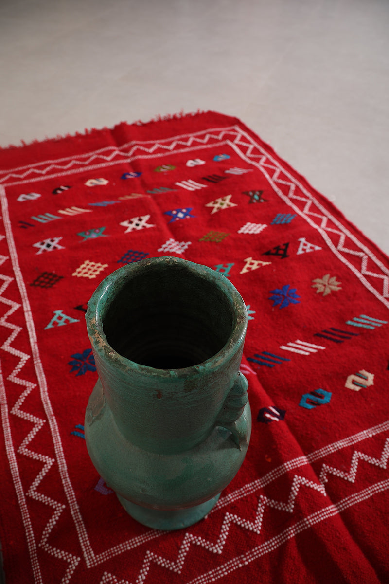 Red Handwoven Moroccan rug kilim 3.1 FT X 4.6 FT