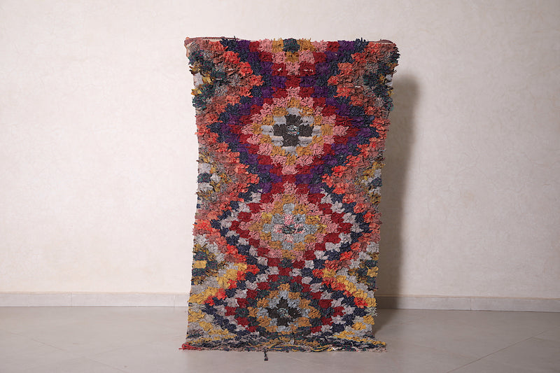 Berber Boucherouite runner rug 2.9 x 5.6 Feet