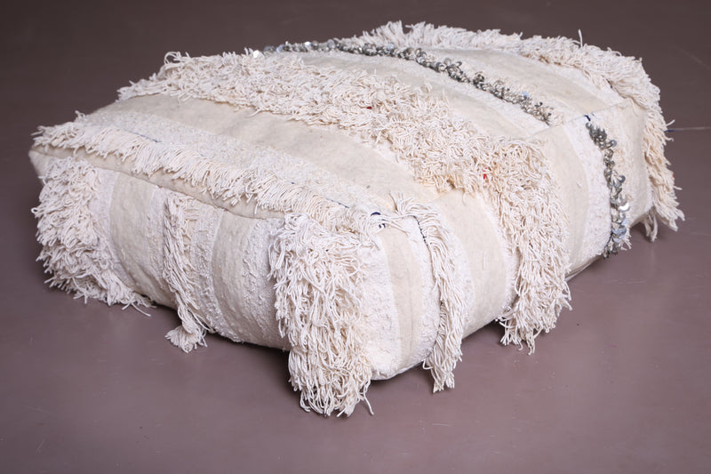 Two Moroccan Shaggy Poufs in White - Moroccan kilim pouf