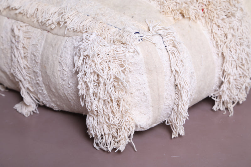 Two Moroccan Shaggy Poufs in White - Moroccan kilim pouf