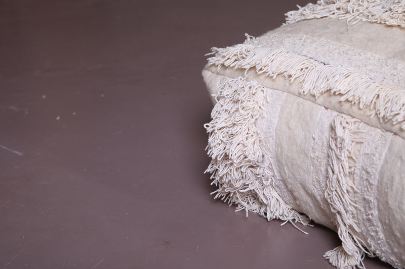 Two Moroccan Shaggy Poufs in White - Moroccan kilim pouf