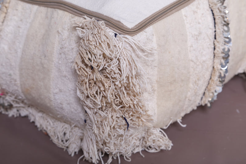 Two Moroccan Shaggy Poufs in White - Moroccan kilim pouf