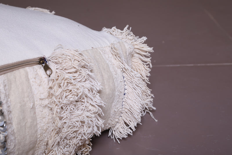 Two Moroccan Shaggy Poufs in White - Moroccan kilim pouf