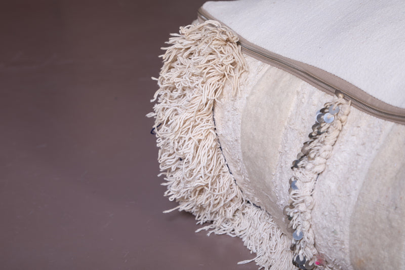 Two Moroccan Shaggy Poufs in White - Moroccan kilim pouf