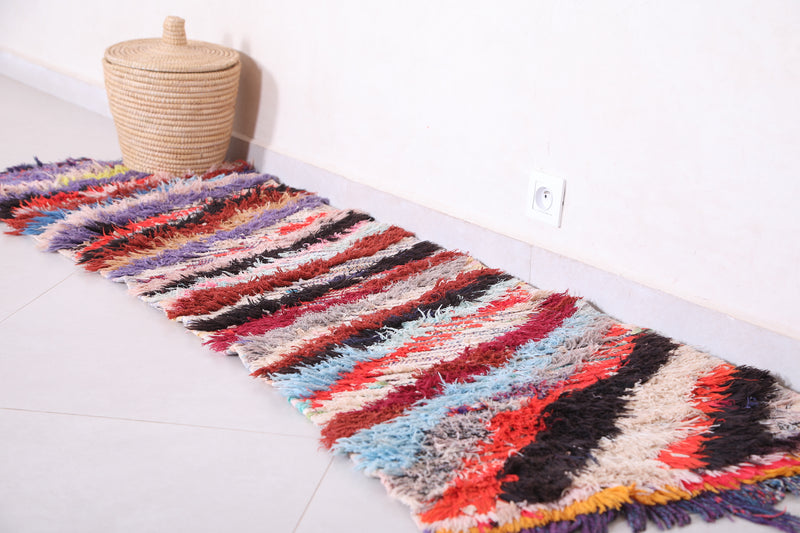 Colorful Moroccan boucherouite rug 2 X 6.2 Feet