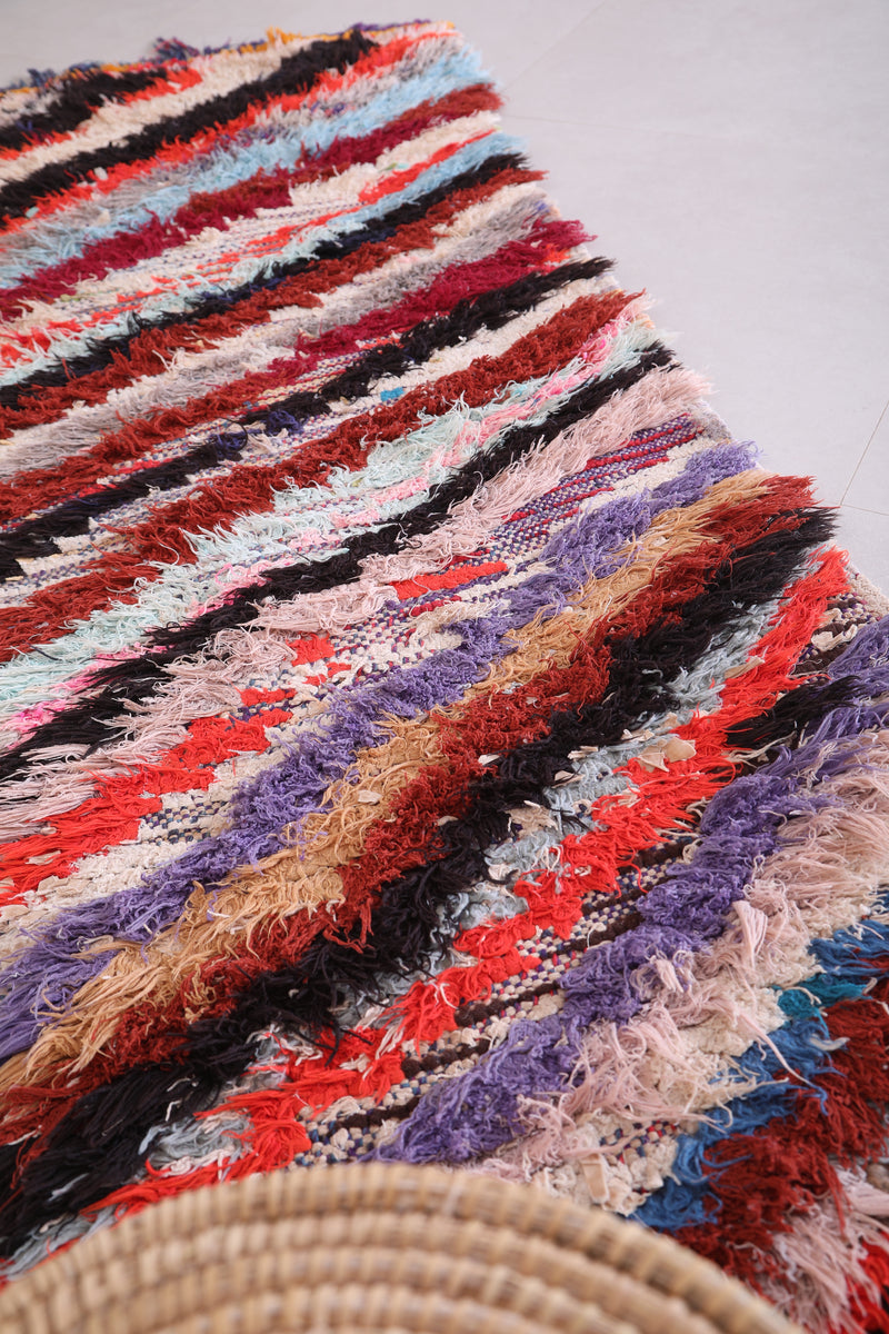 Colorful Moroccan boucherouite rug 2 X 6.2 Feet