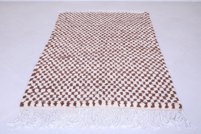 Brown and Beige Shaggy Moroccan Rug 4.4 X 6.4 Feet – Checkered Elegance - Azilal rugs