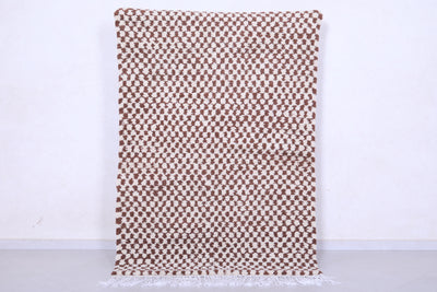 Brown and Beige Shaggy Moroccan Rug 4.4 X 6.4 Feet – Checkered Elegance - Azilal rugs