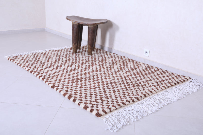 Brown and beige shaggy checkered rug 4.4 X 6.4 Feet