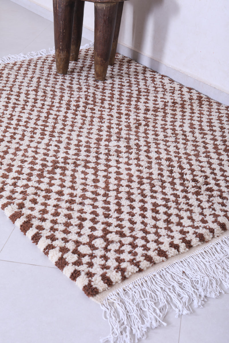 Brown and Beige Shaggy Moroccan Rug 4.4 X 6.4 Feet – Checkered Elegance - Azilal rugs