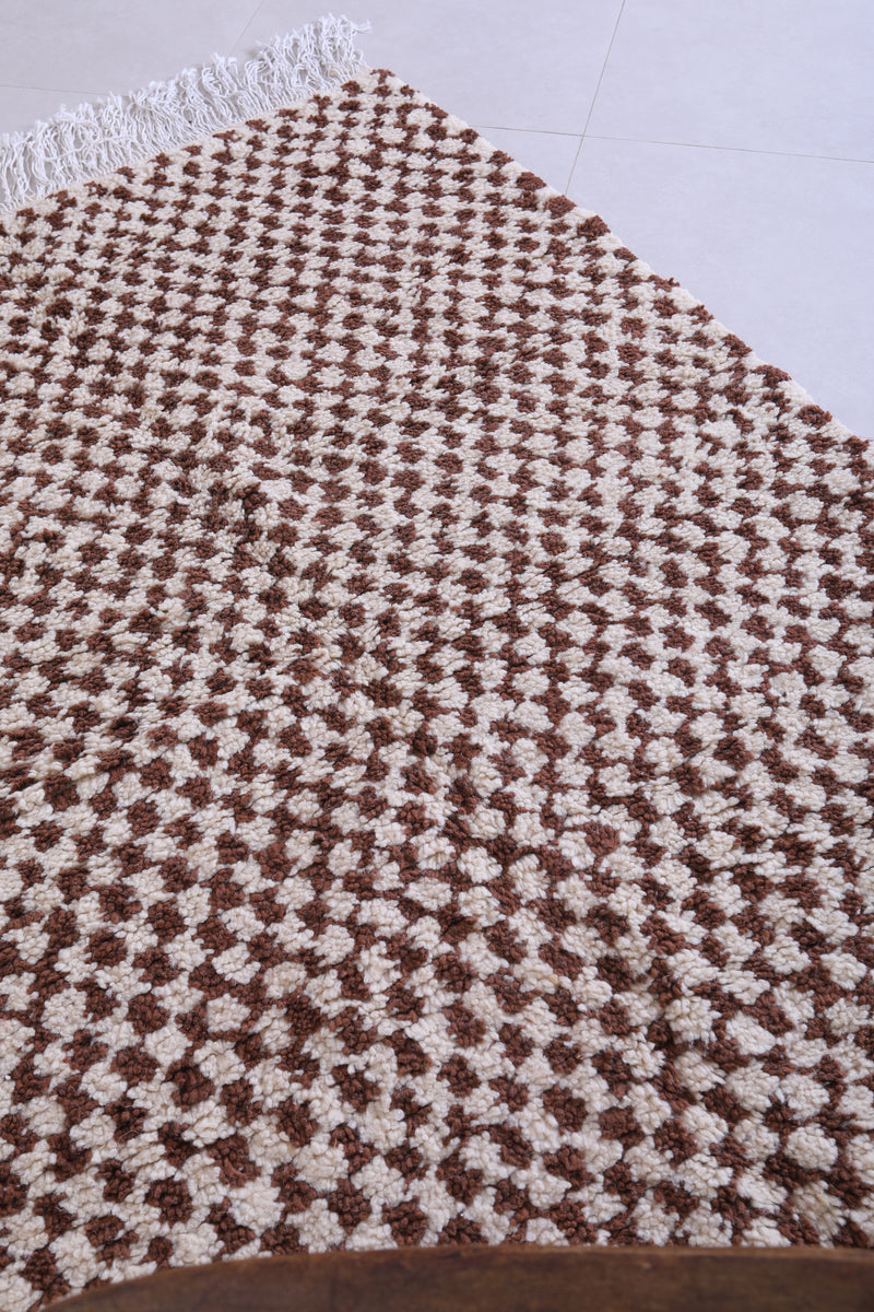 Brown and Beige Shaggy Moroccan Rug 4.4 X 6.4 Feet – Checkered Elegance - Azilal rugs