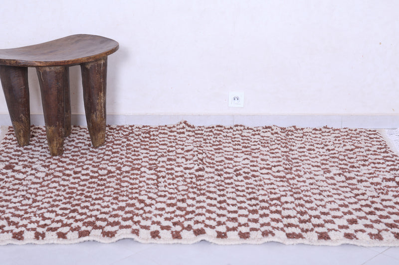 Brown and Beige Moroccan Checkered Rug 4.7 X 6.4 Feet – Handmade Elegance - Azilal rugs