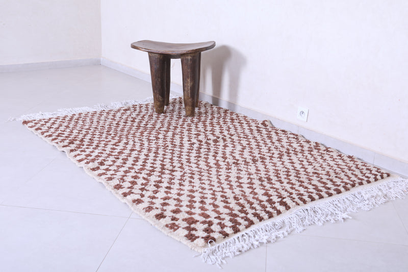 Brown and Beige Moroccan Checkered Rug 4.7 X 6.4 Feet – Handmade Elegance - Azilal rugs