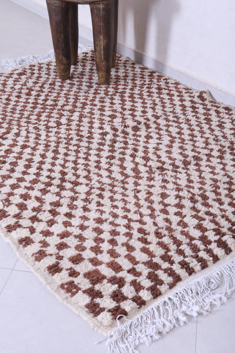 Brown and Beige Moroccan Checkered Rug 4.7 X 6.4 Feet – Handmade Elegance - Azilal rugs