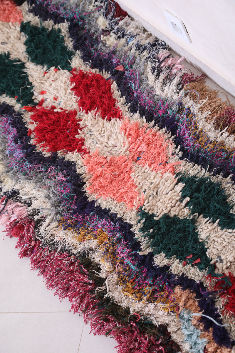 Colorful long shaggy Moroccan rug 2.2 X 6.6 Feet