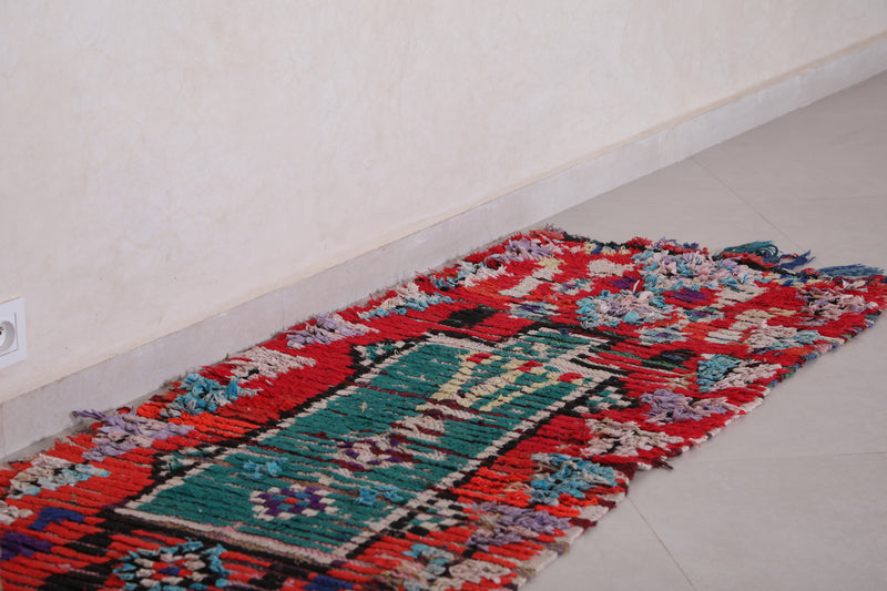 Red Moroccan Boucherouite rug 2.3 X 6.9 Feet