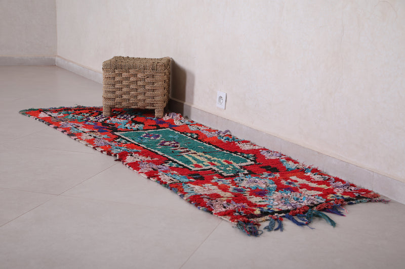 Red Moroccan Boucherouite rug 2.3 X 6.9 Feet