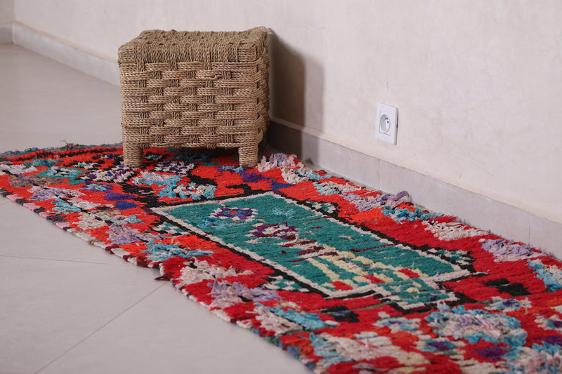 Red Moroccan Boucherouite rug 2.3 X 6.9 Feet