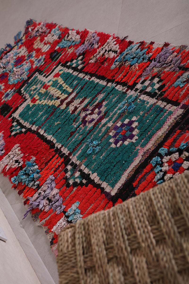 Red Moroccan Boucherouite rug 2.3 X 6.9 Feet