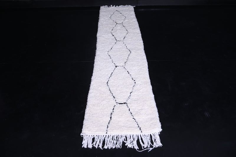 Long Handmade Moroccan White And Black Rug 2.2 X 9.8 Feet