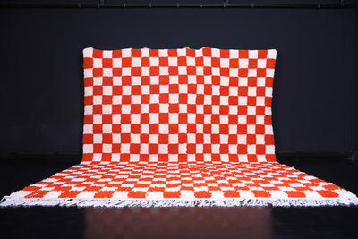 Orange Checkered rug - Moroccan rug - Checkered area rug