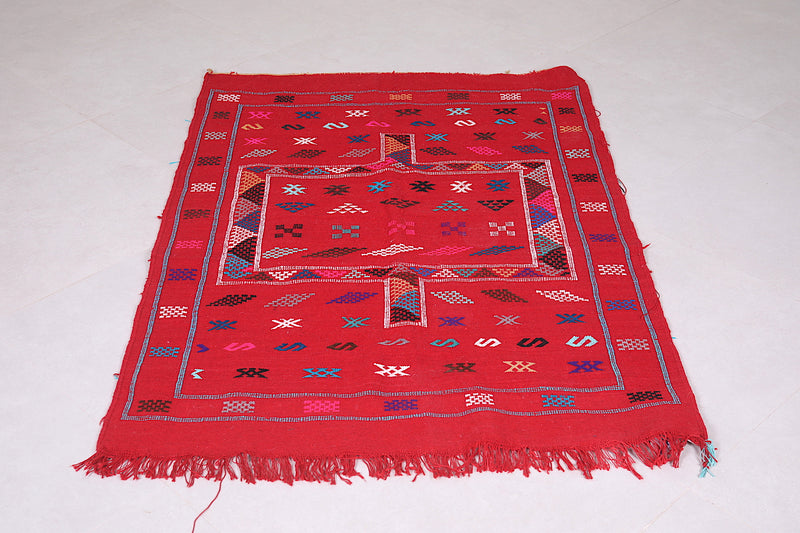 Handwoven Red kilim rug 3.4 ft x 4.8 ft