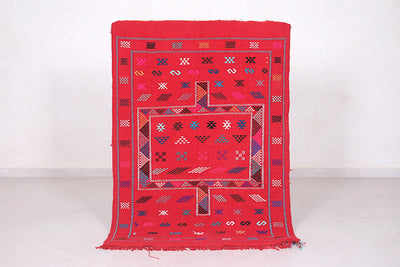 Handwoven Red kilim rug 3.4 ft x 4.8 ft