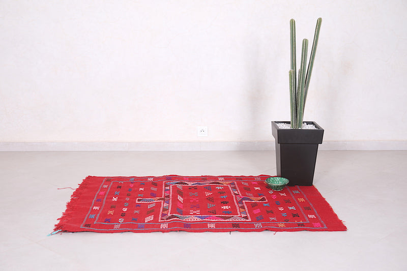 Handwoven Red kilim rug 3.4 ft x 4.8 ft