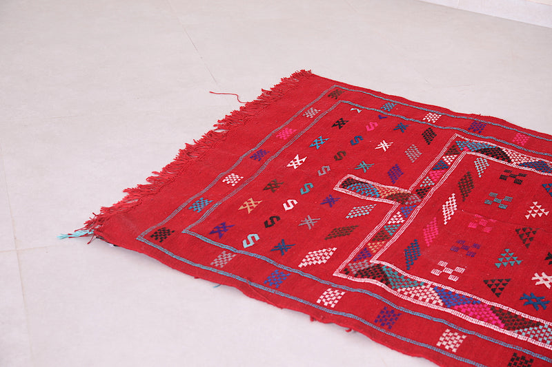 Handwoven Red kilim rug 3.4 ft x 4.8 ft