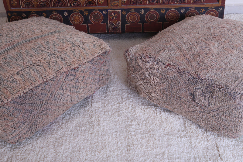 Two moroccan berber handmade ottoman rug poufs