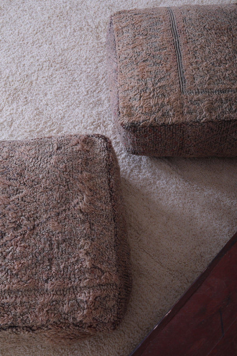 Two moroccan berber handmade ottoman rug poufs