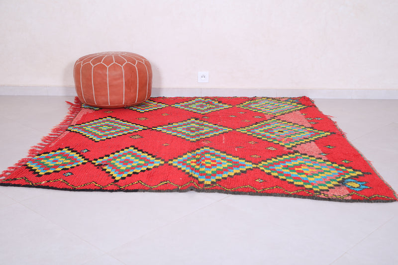 Red moroccan rug 5.5 X 5.9 Feet - Azilal rugs