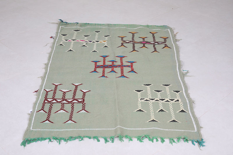 Small Green kilim 3.3 ft x 5 ft