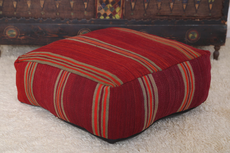 Vintage Kilim Ottoman woven red old rug - kilim poufs