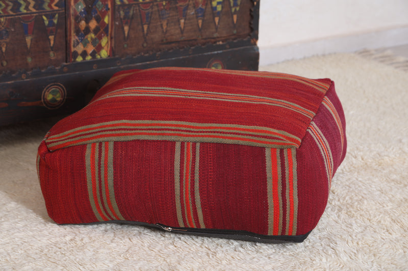 Vintage Kilim Ottoman woven red old rug - kilim poufs