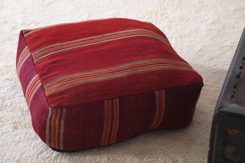 Vintage Kilim Ottoman woven red old rug - kilim poufs