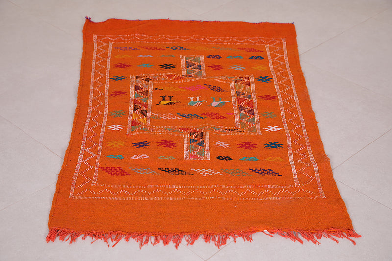 Orange Moroccan Kilim Rug 3 X 4.9 Feet