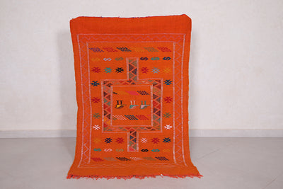 Orange Moroccan Kilim Rug 3 X 4.9 Feet