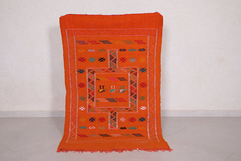 Orange Moroccan Kilim Rug 3 X 4.9 Feet