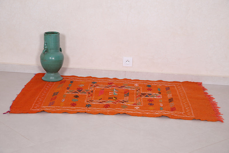 Orange Moroccan Kilim Rug 3 X 4.9 Feet