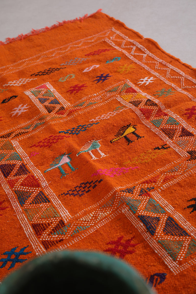 Orange Moroccan Kilim Rug 3 X 4.9 Feet