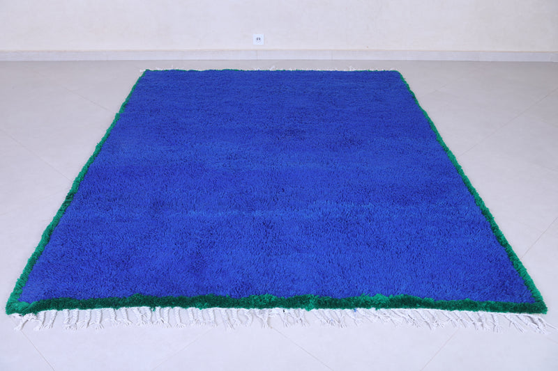 Blue rug & Green border - Moroccan plain blue rug - Blue carpet - Custom Rug