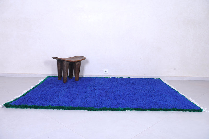 Blue rug & Green border - Moroccan plain blue rug - Blue carpet - Custom Rug